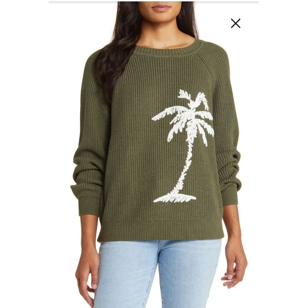 Tommy Bahama Breezy Palm Crew Pullover Womens L Green NWT $125 Palm Tree Summer